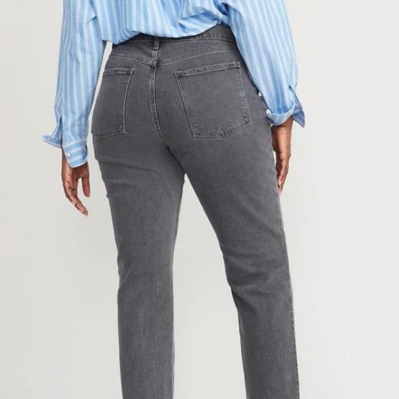 Old Navy High-Waisted Button-Fly Slouchy Straight Cut-Off Gray Jeans for Women - Picture 8 of 12